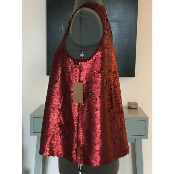 NEW Rachel Rachel Roy Womens Small Red Sequinned Sleeveless Top - Picture 4 of 6